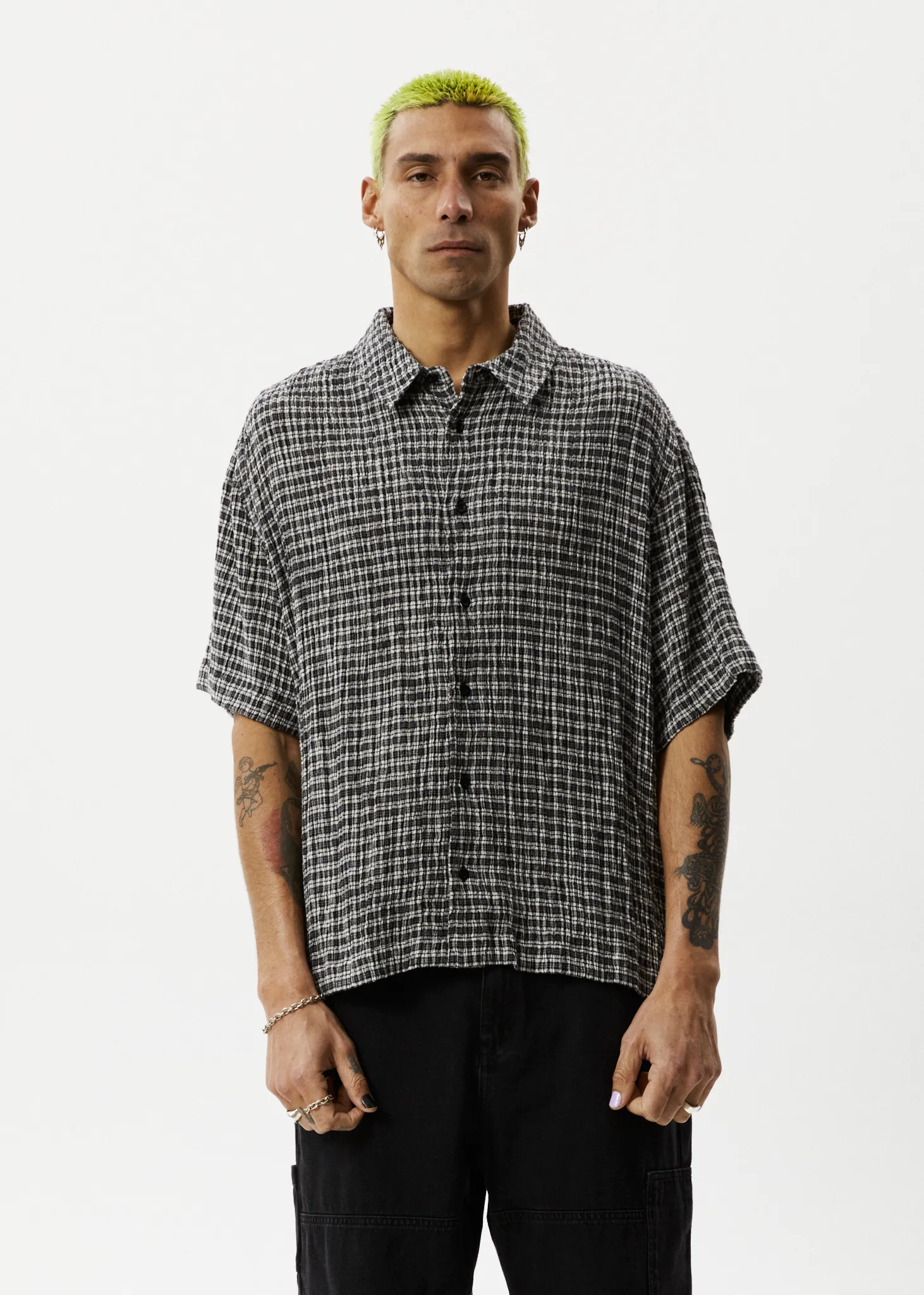 AFENDS Mens Asta - Seersucker Regular Shirt - Steel Check sold by Afends product image thumbnail 3