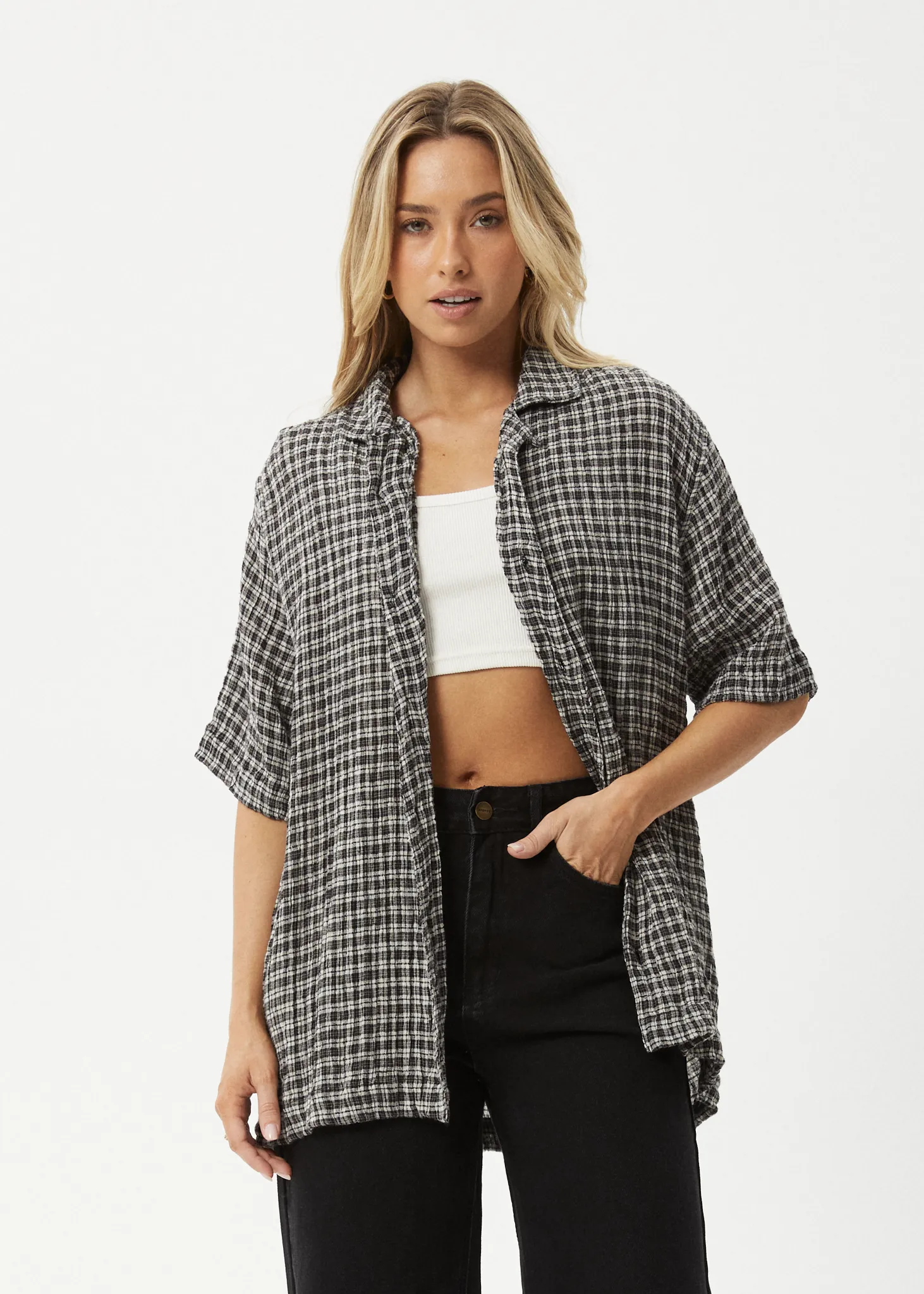 AFENDS Mens Asta - Seersucker Regular Shirt - Steel Check sold by Afends product image thumbnail 2