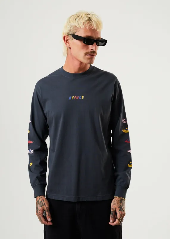 Afends Mens Wahzoo - Recycled Long Sleeve Graphic T-Shirt - Charcoal sold by Afends