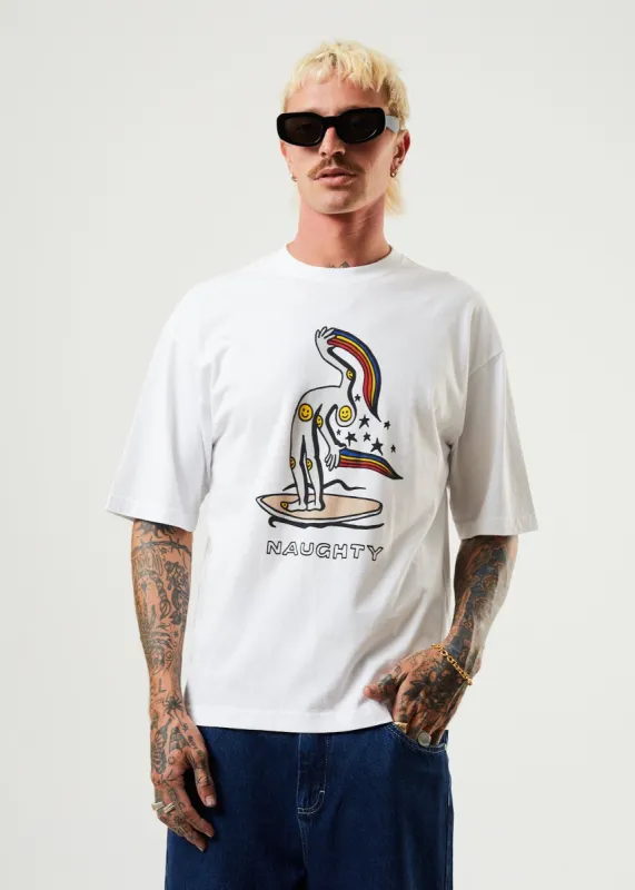 Afends Mens Naughty - Recycled Oversized Graphic T-Shirt - White sold by Afends