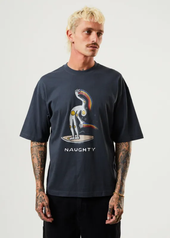 Afends Mens Naughty - Recycled Oversized Graphic T-Shirt - Charcoal sold by Afends