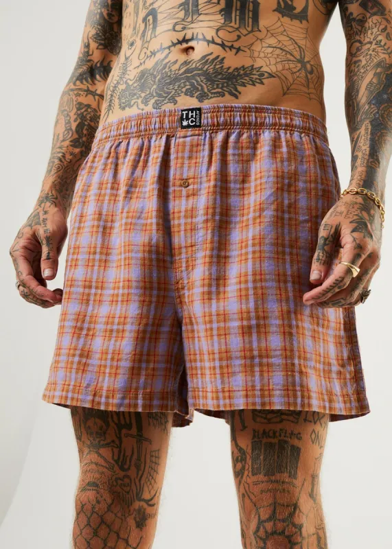 Afends Unisex Colby - Hemp Check Boxers - Plum sold by Afends