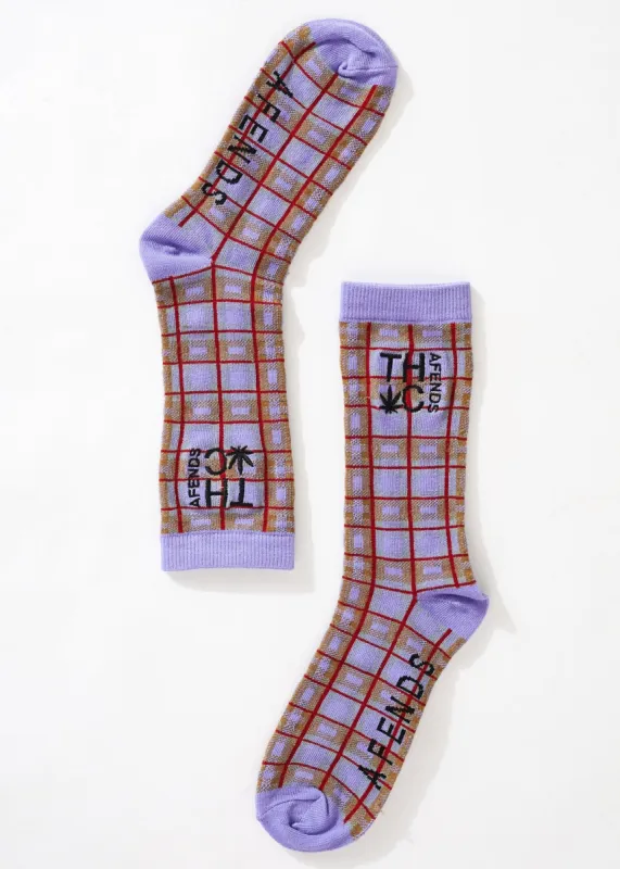 Afends Unisex Colby - Hemp Check Crew Socks - Plum sold by Afends