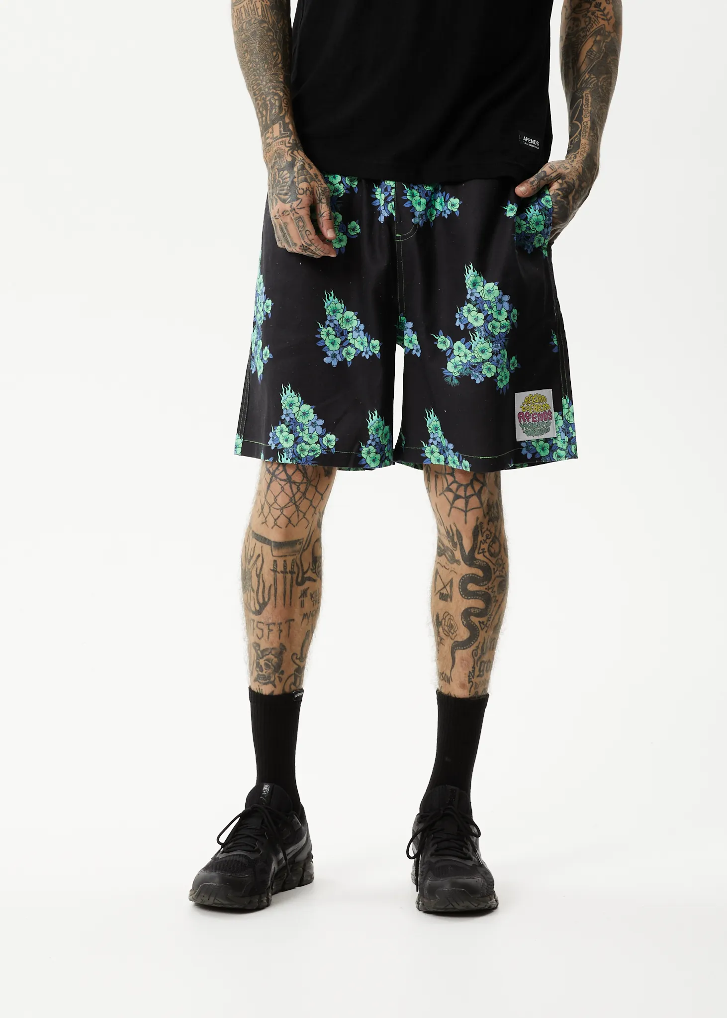 AFENDS Mens House Of Darwin - Oversized Shorts - Charcoal Floral sold by Afends product image thumbnail 3