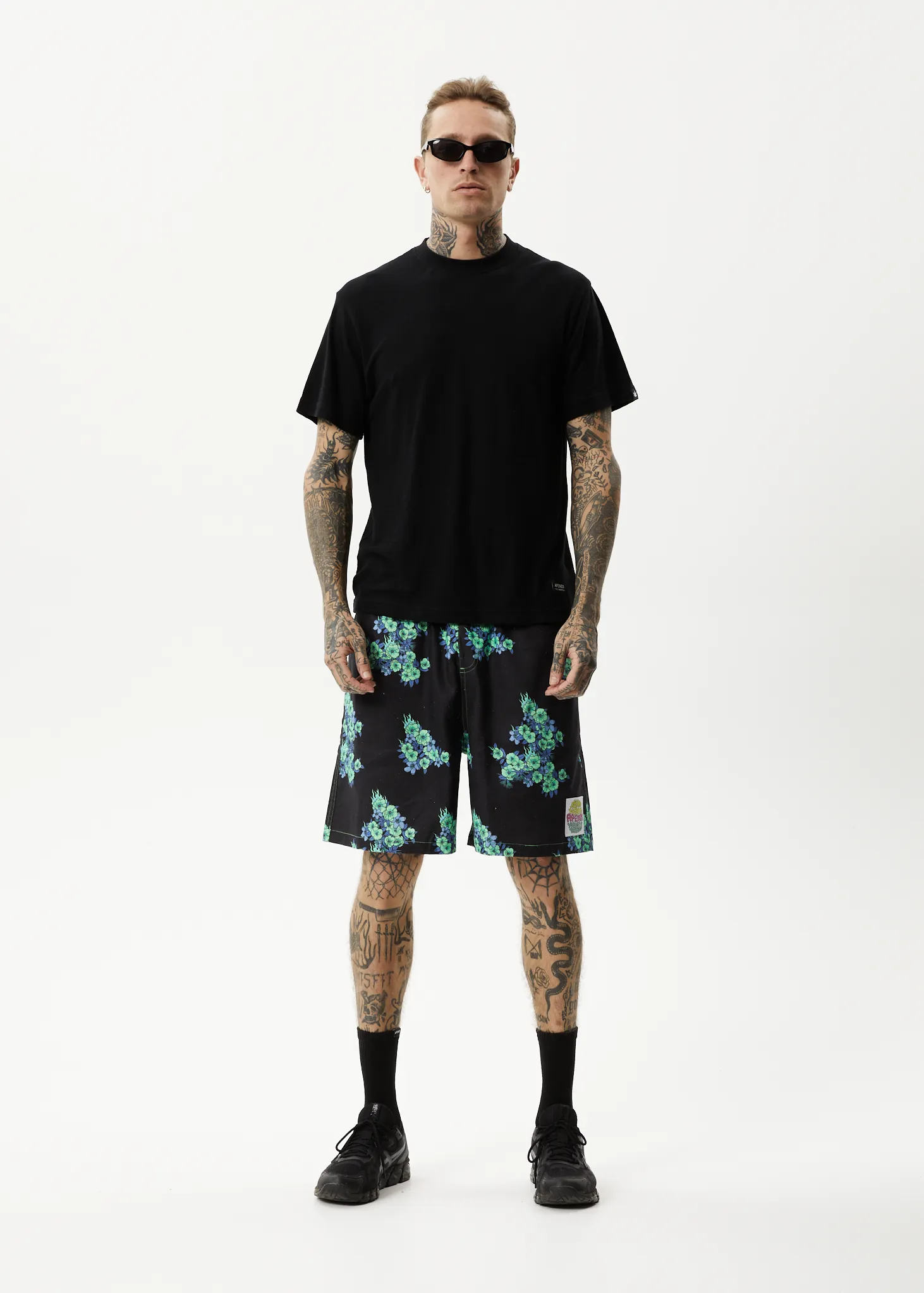 AFENDS Mens House Of Darwin - Oversized Shorts - Charcoal Floral sold by Afends