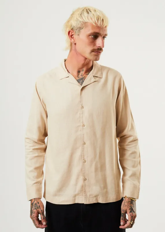 AFENDS Mens Critical - Cuban Long Sleeve Shirt - Bone made by Afends