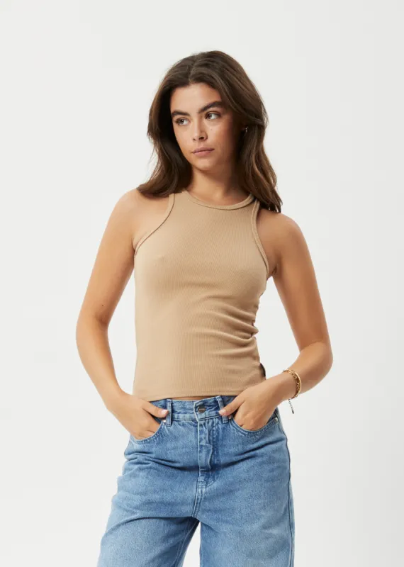 AFENDS Womens Pearly - Ribbed Singlet - Tan sold by Afends