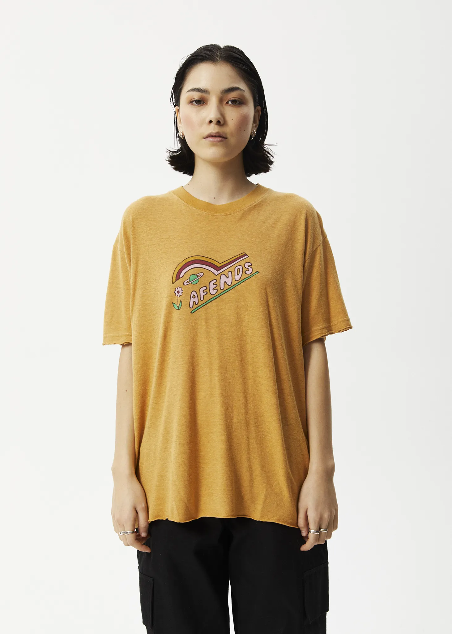 AFENDS Womens Day Dream Slay - Oversized Graphic Tee - Mustard sold by Afends