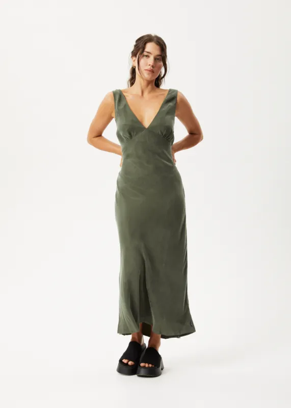 AFENDS Womens Gia - Cupro Maxi Dress - Deep Green sold by Afends