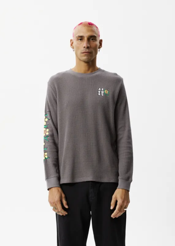 AFENDS Mens Flowerbed - Waffle Long Sleeve T-Shirt - Steel sold by Afends