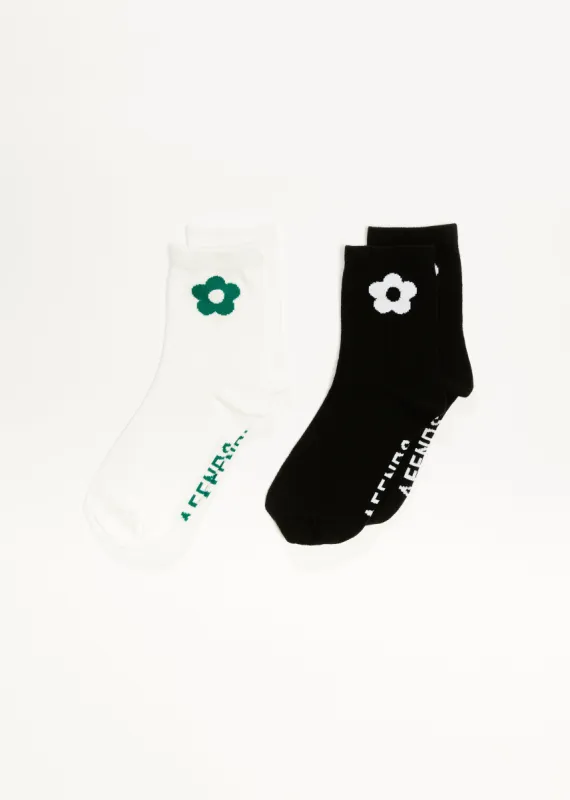 AFENDS Womens Blossom - Socks Two Pack - White / Black sold by Afends