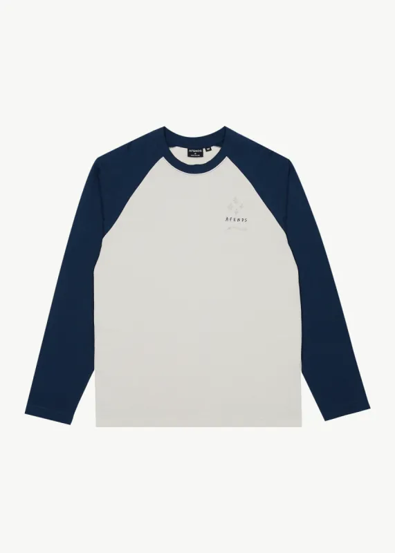 AFENDS Mens Stars - Long Sleeve Raglan Tee - Moonbeam sold by Afends