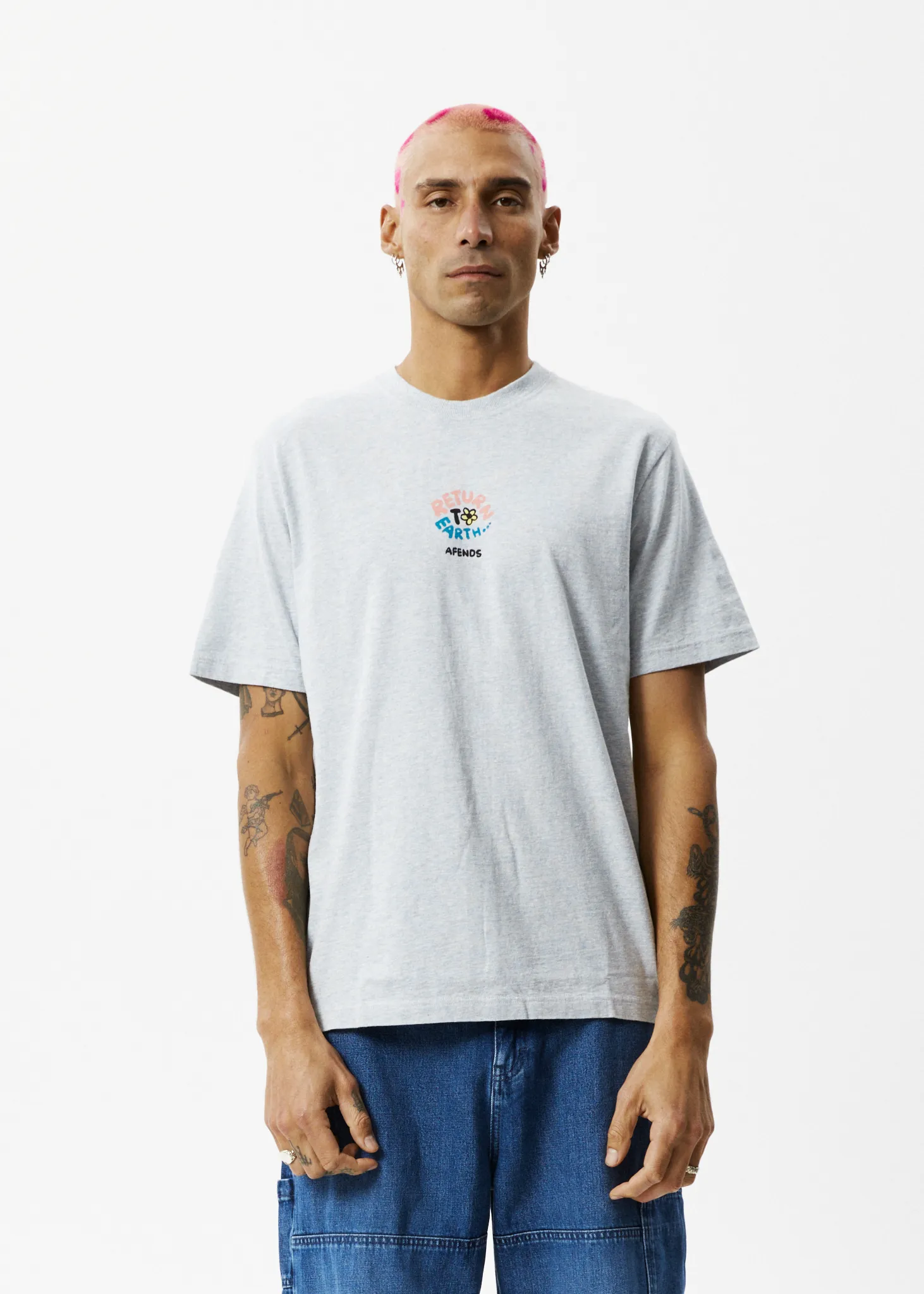 AFENDS Mens Return To Earth - Retro Graphic T-Shirt - Shadow Grey Marle sold by Afends