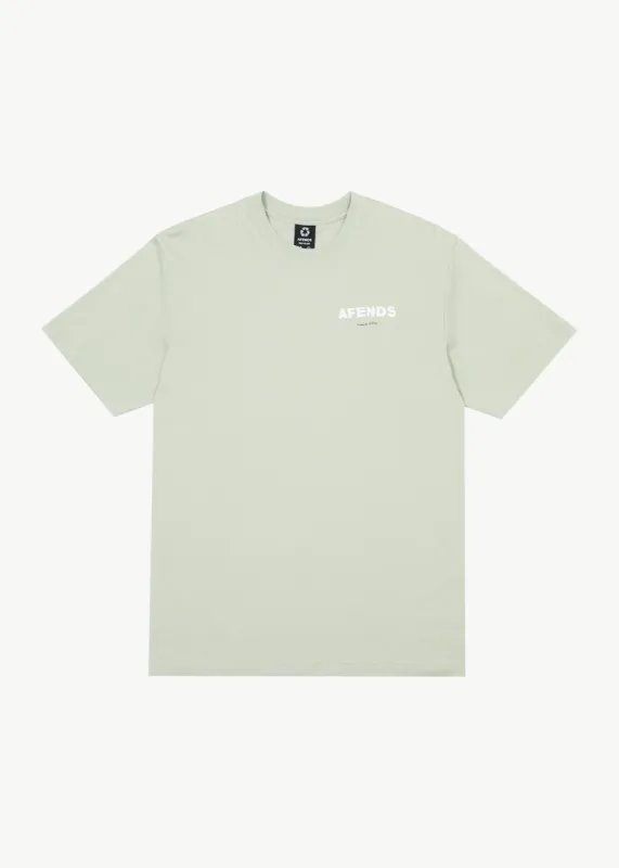 AFENDS Mens Questions - Graphic Retro T-Shirt - Eucalyptus sold by Afends