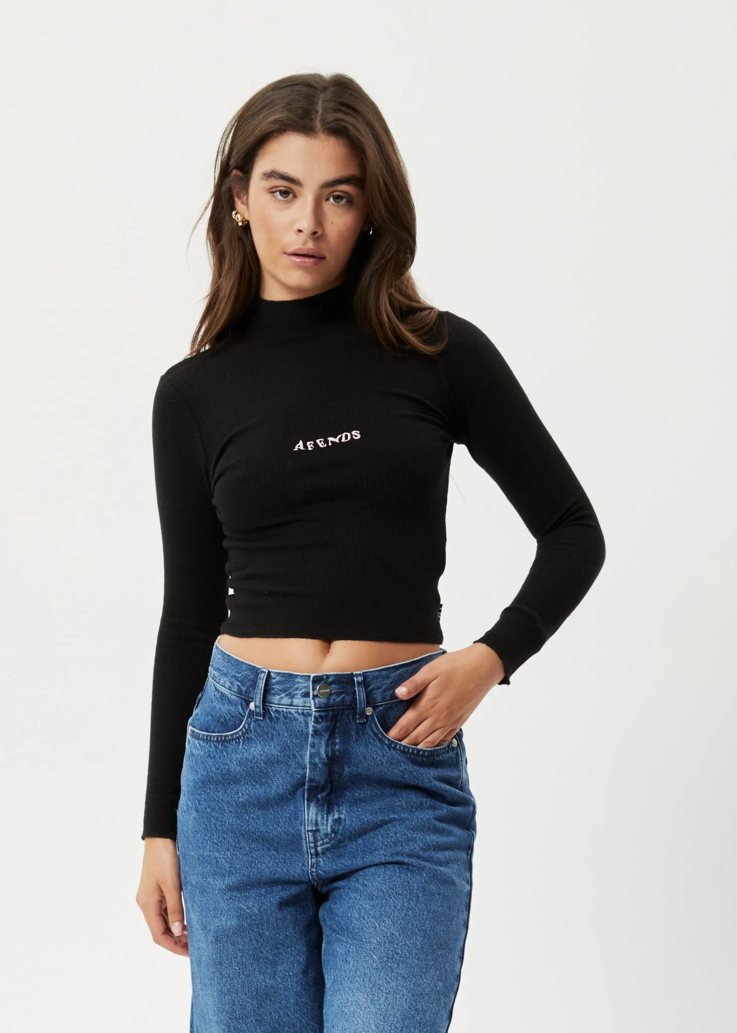 AFENDS Womens Daze Iconic - Ribbed Long Sleeve Top - Black sold by Afends