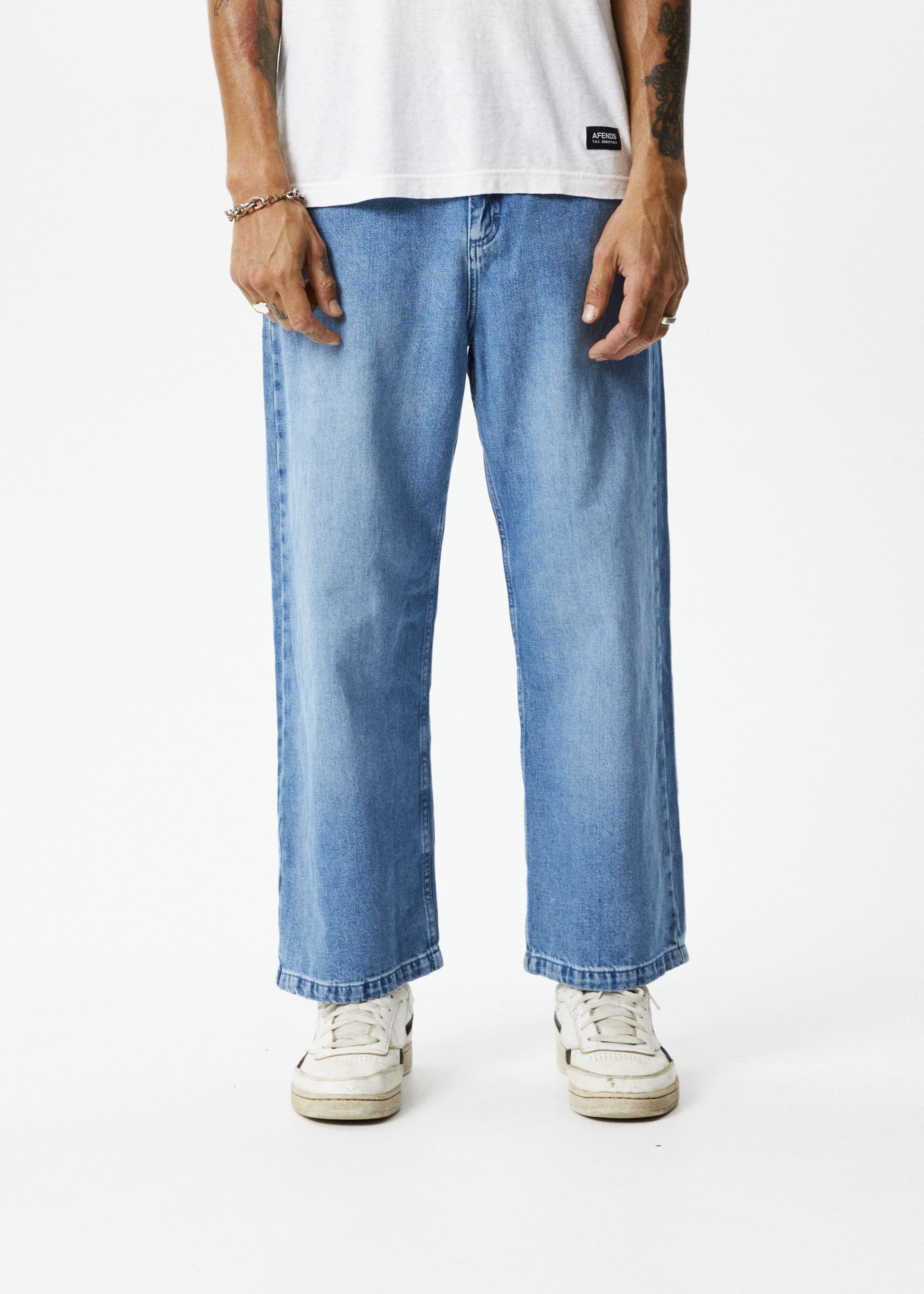 Afends Mens Pablo - Hemp Denim Baggy Jeans - Worn Blue sold by Afends product image thumbnail 2