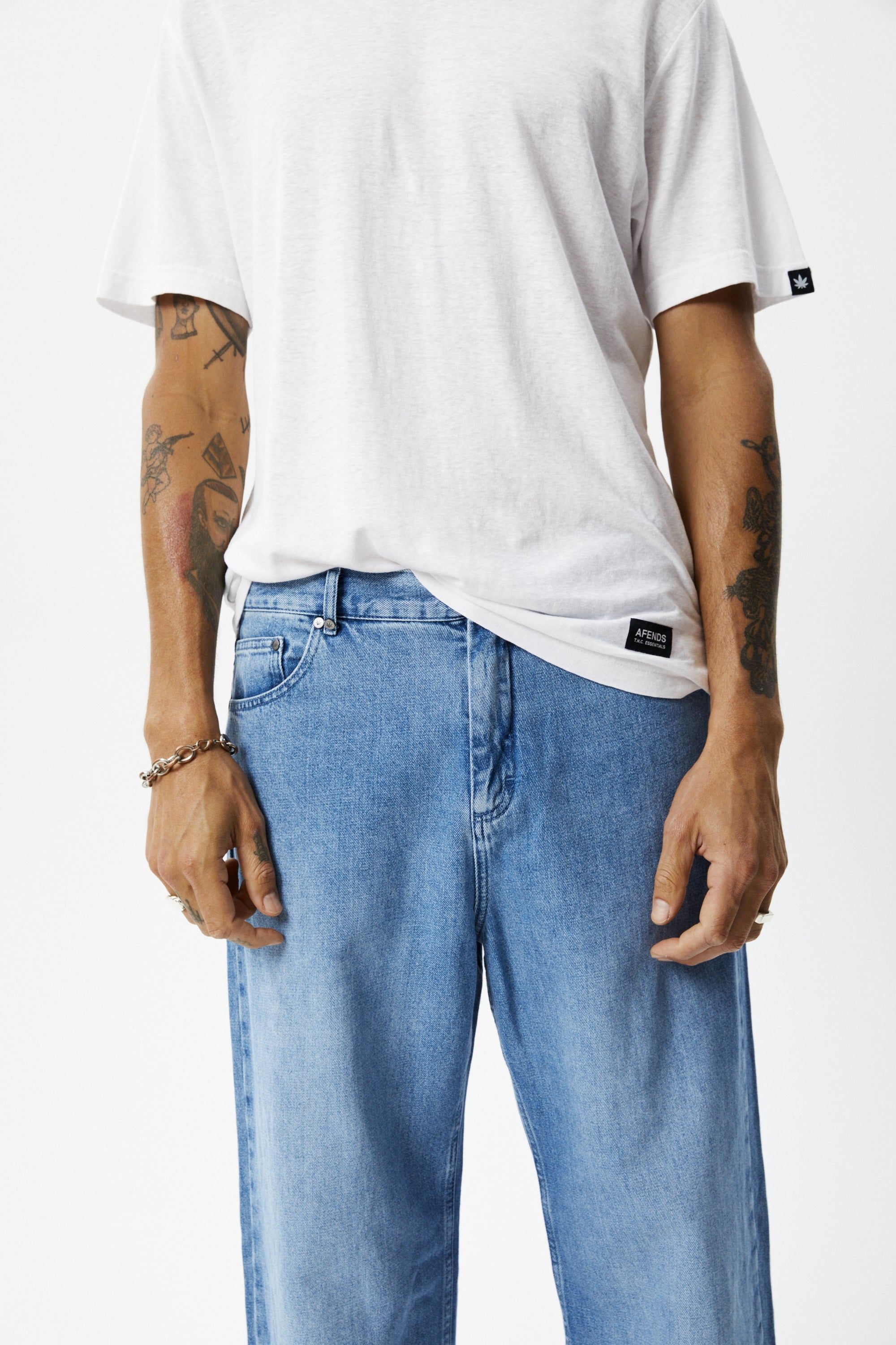 Afends Mens Pablo - Hemp Denim Baggy Jeans - Worn Blue sold by Afends product image thumbnail 5