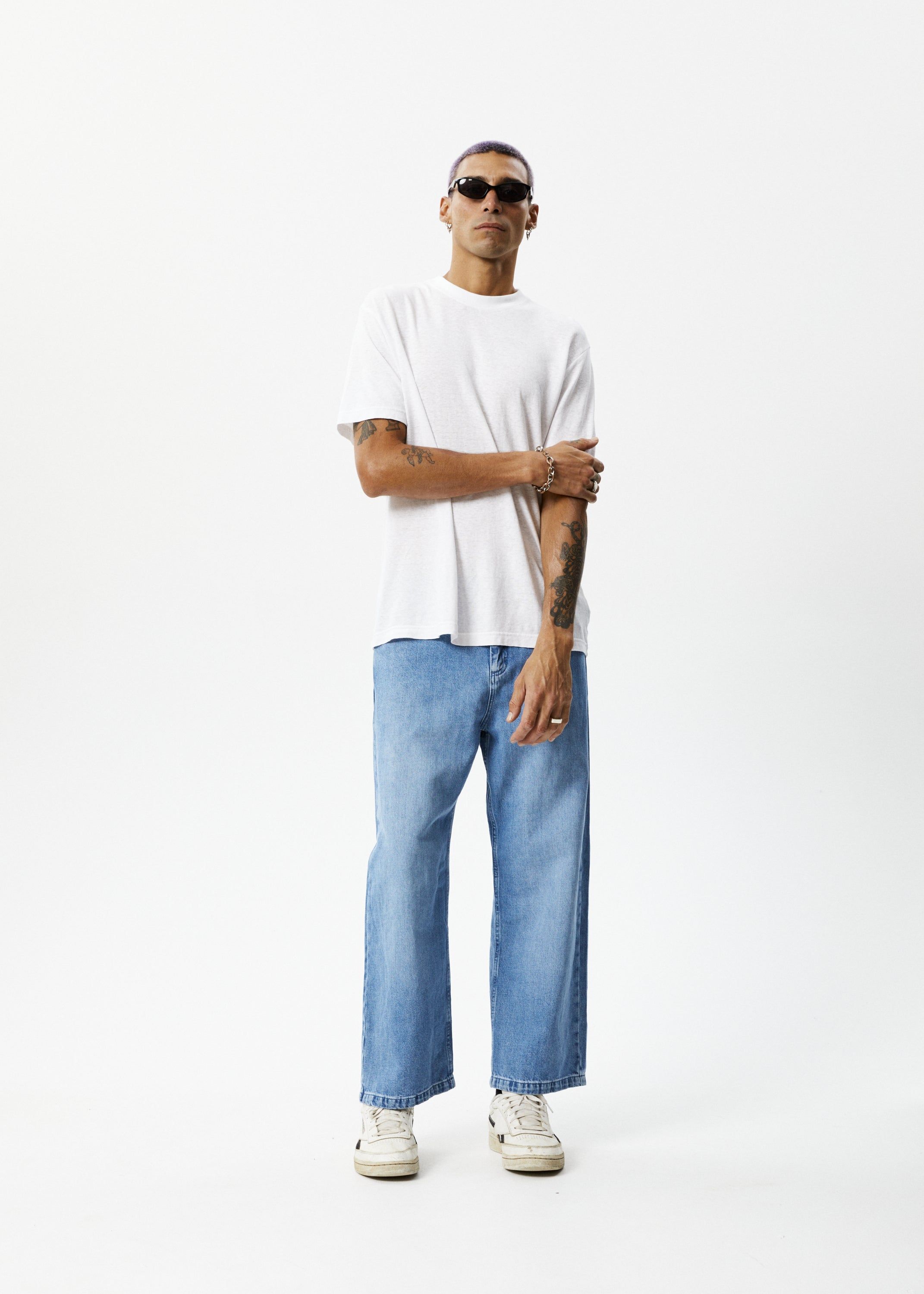Afends Mens Pablo - Hemp Denim Baggy Jeans - Worn Blue sold by Afends