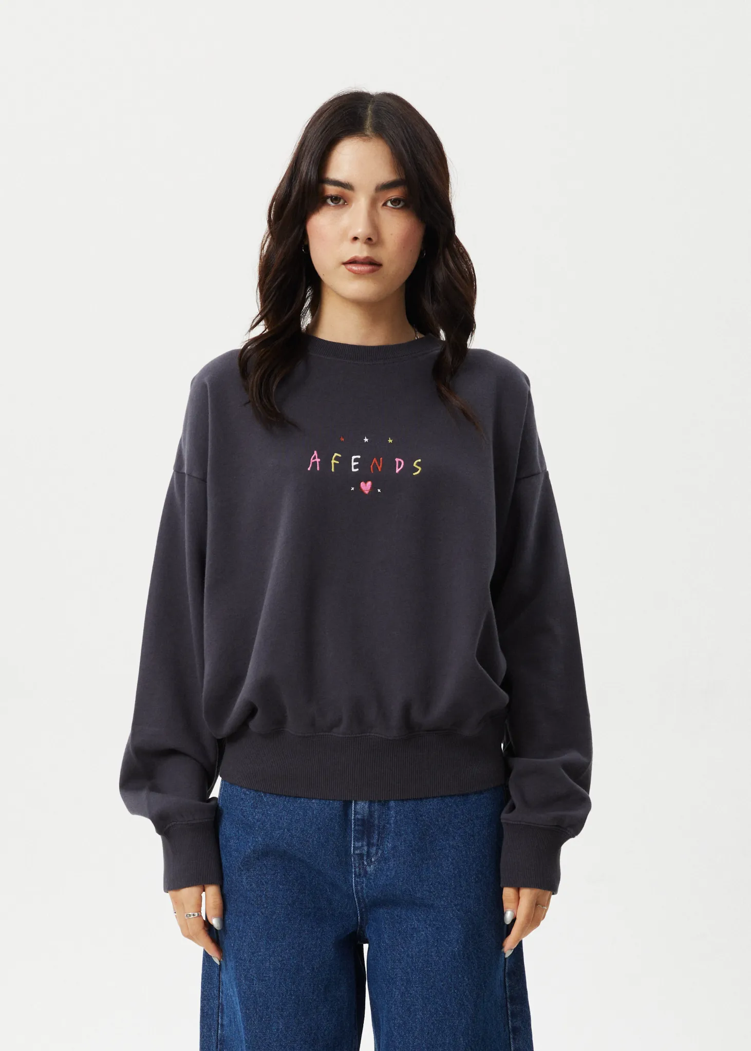 AFENDS Womens Funhouse - Crew Neck - Charcoal sold by Afends
