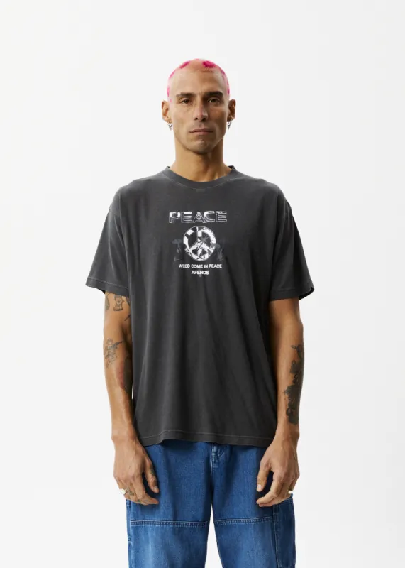 AFENDS Mens Peace - Boxy Graphic T-Shirt - Stone Black sold by Afends