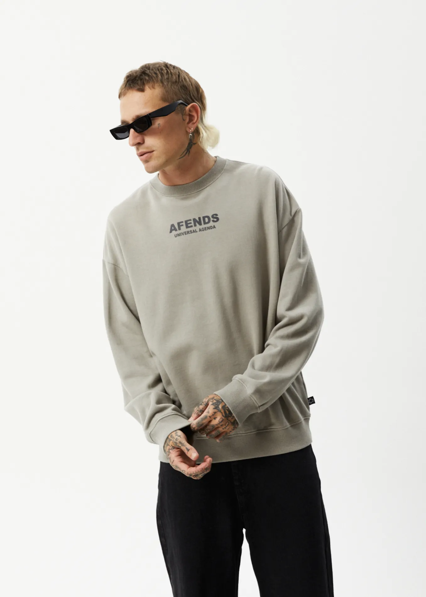 AFENDS Mens Universal - Crew Neck Jumper - Olive sold by Afends