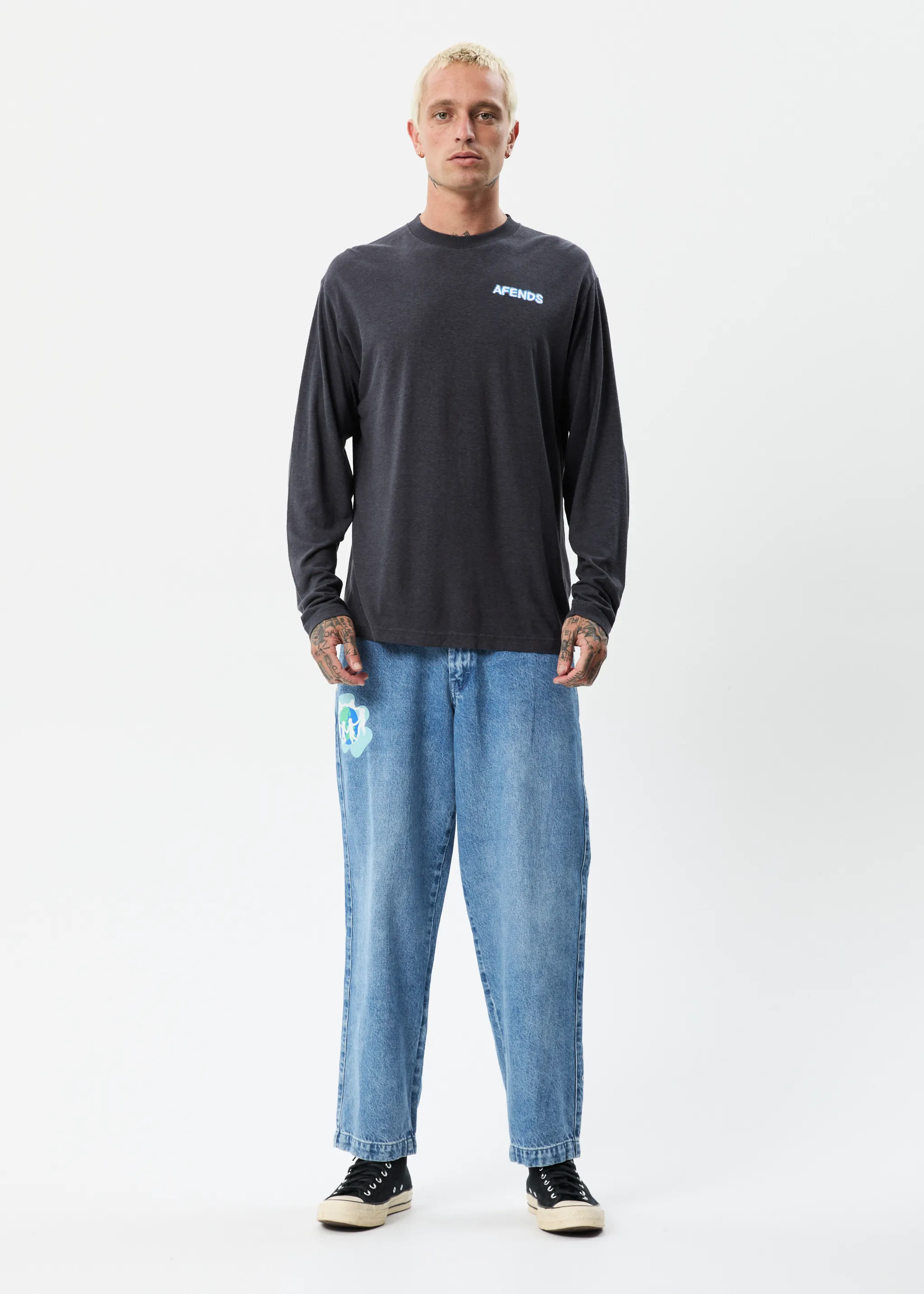 AFENDS Mens Cosmic - Long Sleeve Graphic T-Shirt - Charcoal sold by Afends product image thumbnail 4