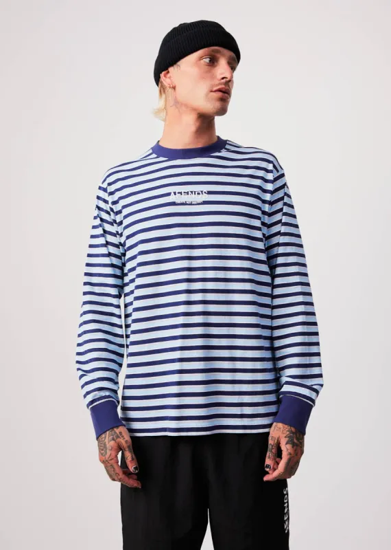 AFENDS Mens Views - Striped Long Sleeve T-Shirt - Seaport sold by Afends