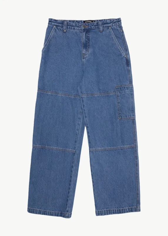 Afends Mens Pablo - Hemp Denim Baggy Jeans - Worn Blue