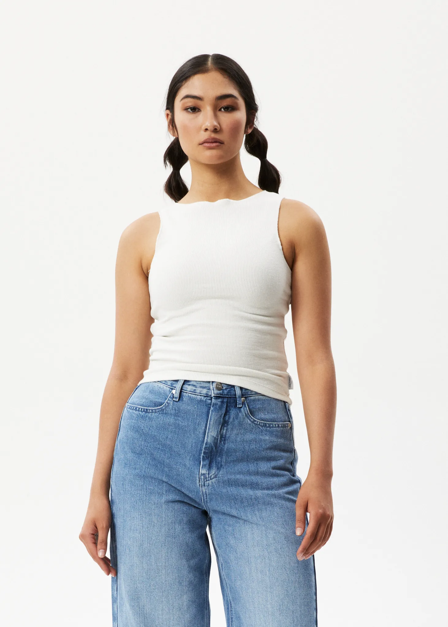 AFENDS Womens Peony - Ribbed High Neck Tank - Off White sold by Afends