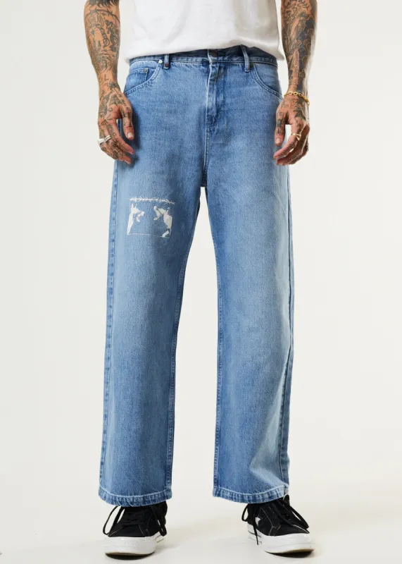 Afends Mens Pablo - Wired Hemp Denim Baggy Jeans - Worn Blue sold by Afends