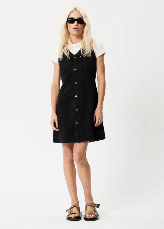 Afends Womens Kaia - Organic Denim Mini Dress - Washed Black sold by Afends