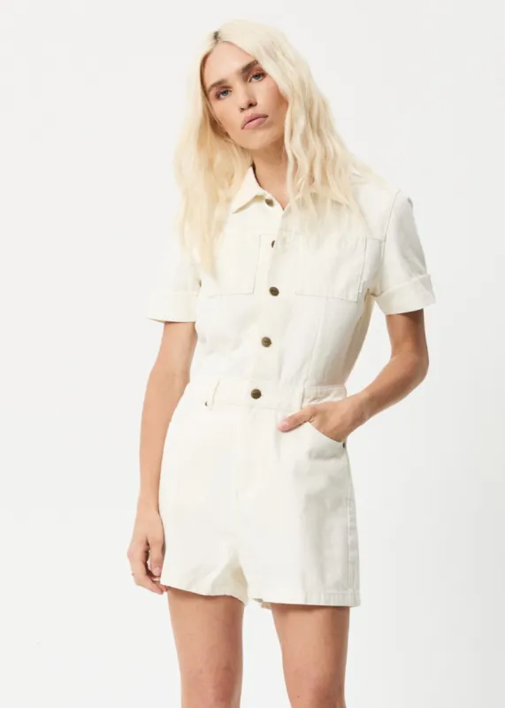 Afends Womens Junie - Organic Denim Playsuit - Off White sold by Afends