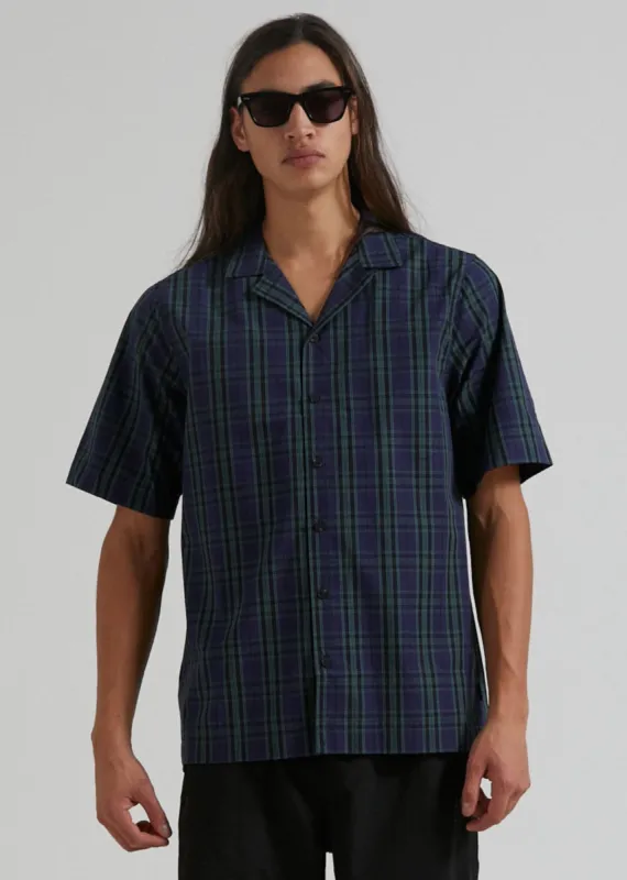 Afends Mens Doomsday - Organic Cuban Short Sleeve Shirt - Midnight sold by Afends