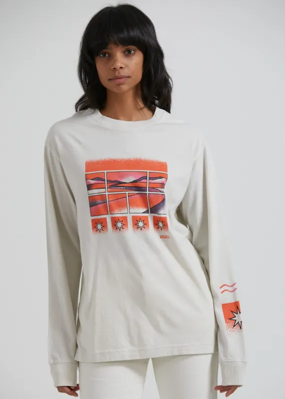 Afends Womens Anywhere - Recycled Long Sleeve Graphic T-Shirt - Off White sold by Afends