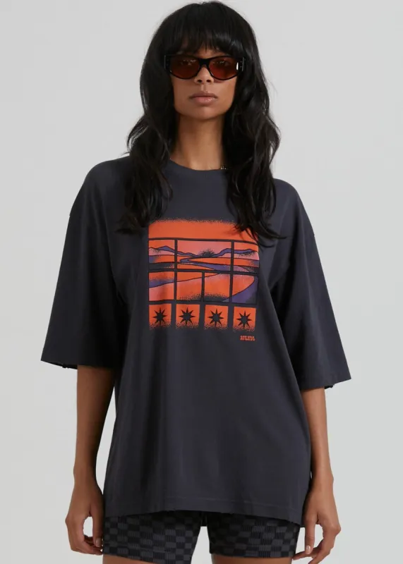 Afends Womens Victoria - Recycled Oversized Graphic T-Shirt - Charcoal sold by Afends