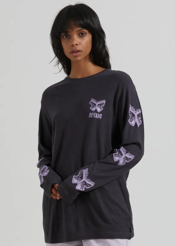 Afends Womens Pink Noise - Hemp Long Sleeve Graphic T-Shirt - Charcoal sold by Afends