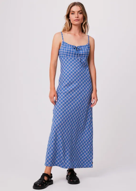 Afends Womens Porcelain - Hemp Check Maxi Dress - Electric Blue sold by Afends