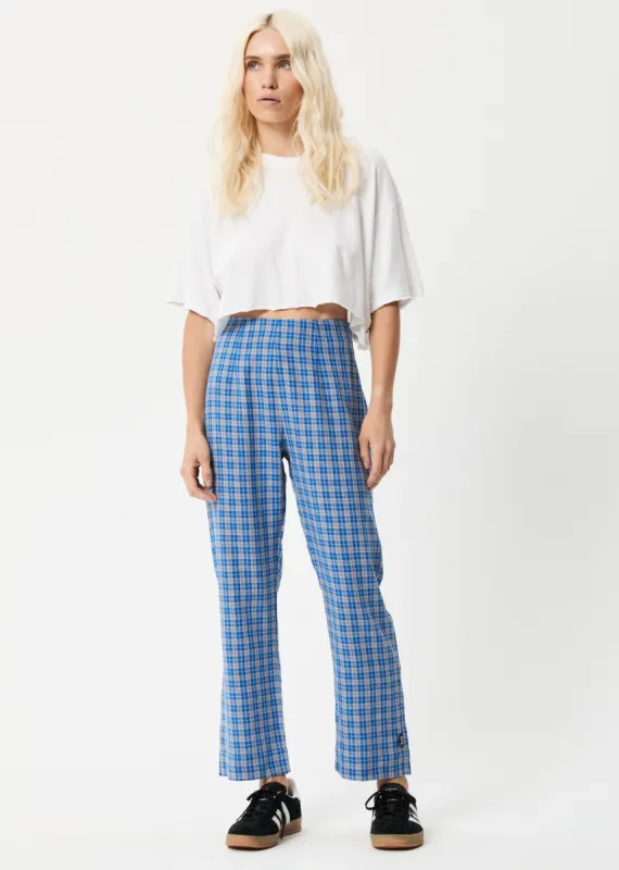 Afends Womens Porcelain - Hemp Check High Waisted Pants - Electric Blue sold by Afends