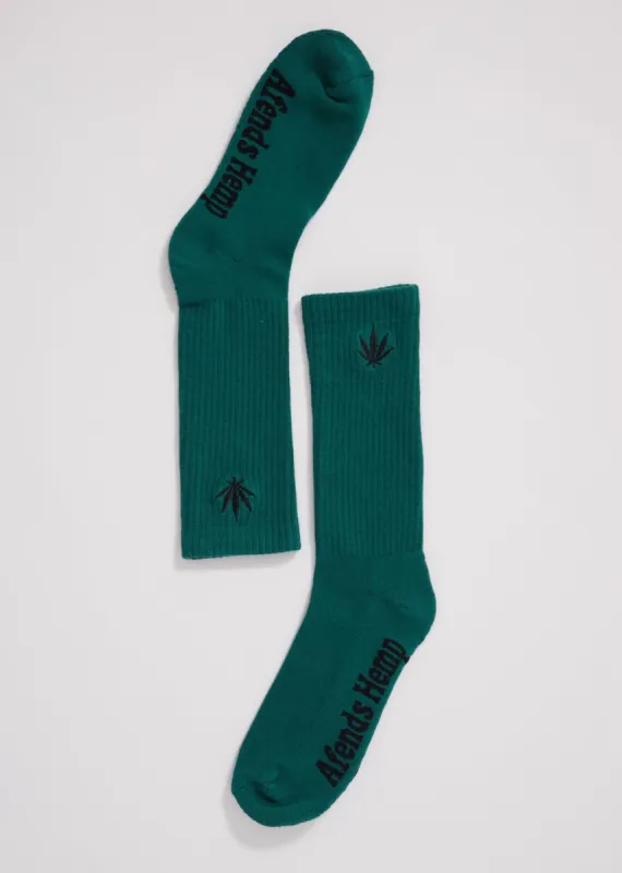 Afends Unisex Happy Hemp - Crew Socks - Emerald sold by Afends