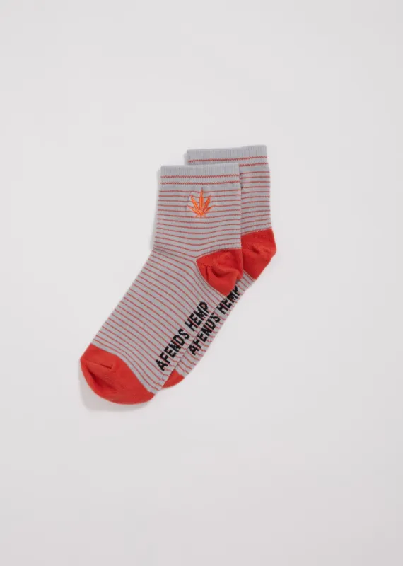 Afends Unisex Revolution - Hemp Striped Crew Socks - Coral sold by Afends
