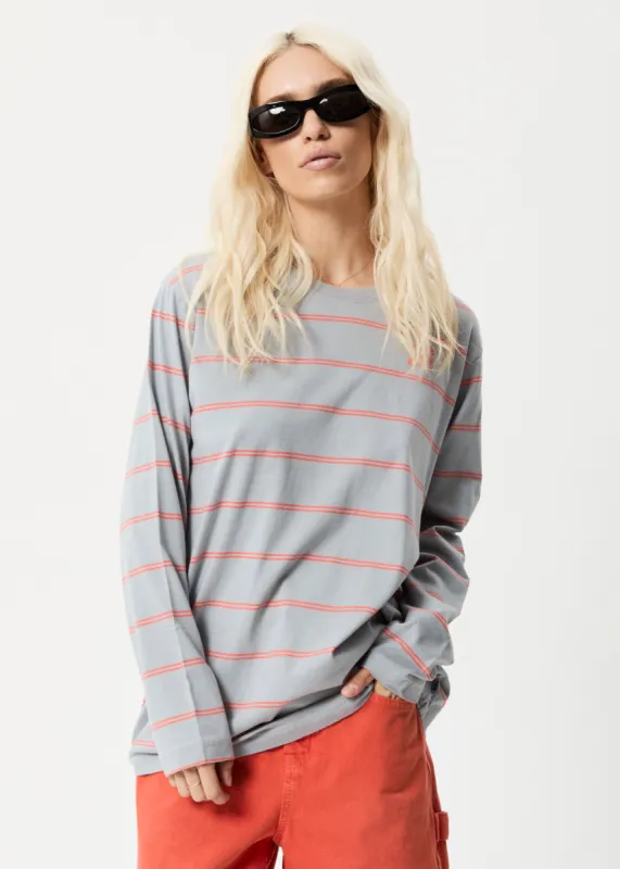 Afends Womens Interlude - Recycled Striped Long Sleeve T-Shirt - Grey sold by Afends