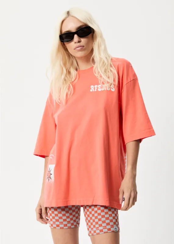 Afends Womens Shining - Recycled Oversized T-Shirt - Coral sold by Afends