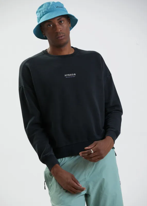 Afends Mens Misprint - Recycled Crew Neck Jumper - Faded Black sold by Afends