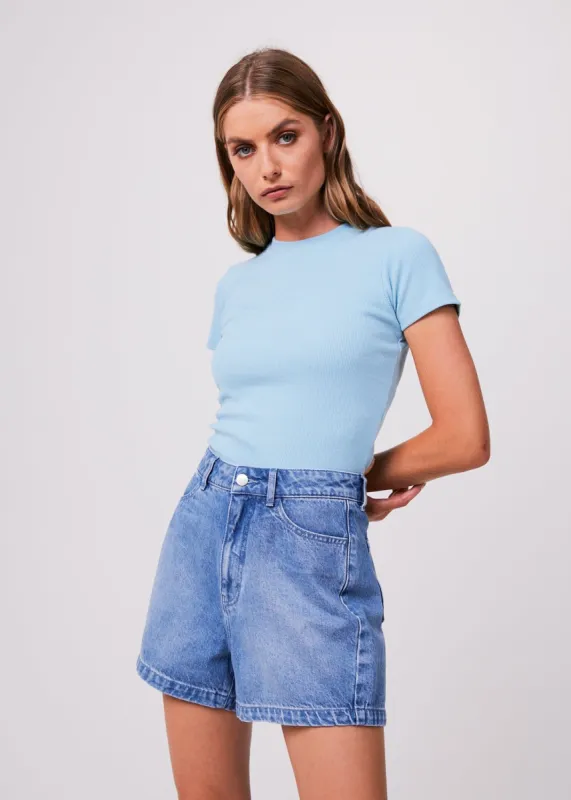 Afends Womens Replay - Hemp Ribbed T-Shirt - Sky Blue sold by Afends