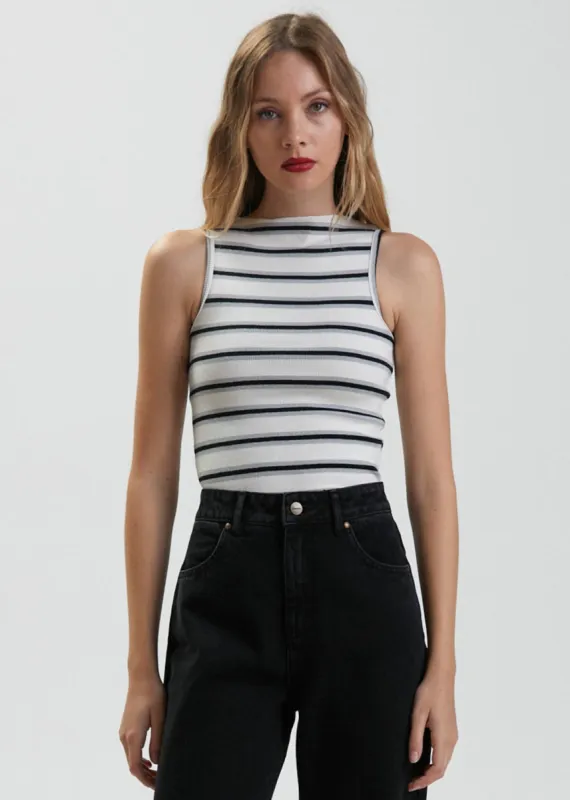 Afends Womens Moby - Hemp Striped High Neck Tank - Shadow sold by Afends