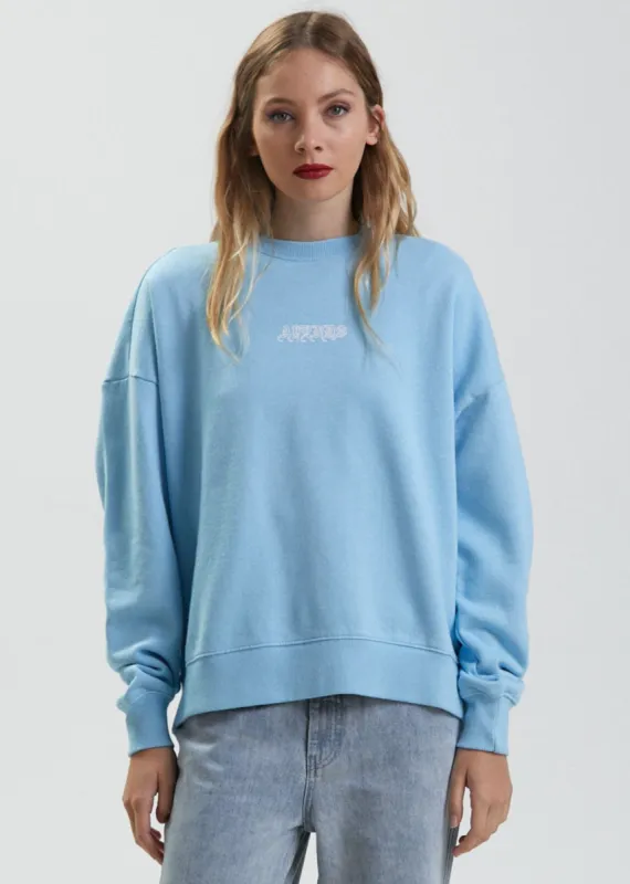 Afends Womens Enlighten - Hemp Slouchy Crew Neck Jumper - Sky Blue sold by Afends