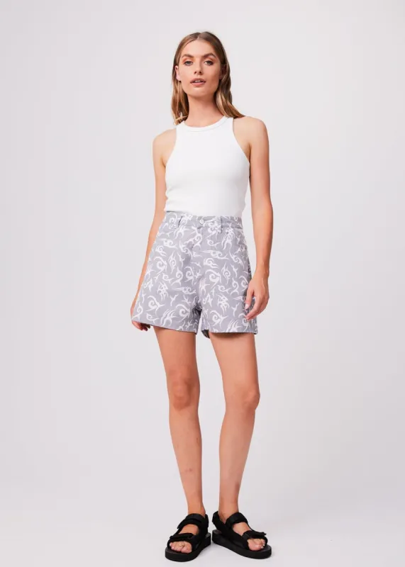 Afends Womens Tribal Seventy Threes - Organic High Waisted Shorts - Silver made by Afends