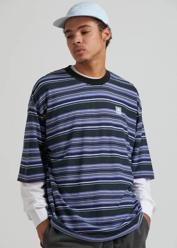 Afends Mens Daxon  - Hemp Stripe Oversized T-Shirt - Black sold by Afends
