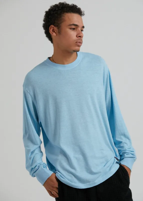 Afends Mens Essential - Hemp Retro Fit Long Sleeve Tee - Sky Blue sold by Afends