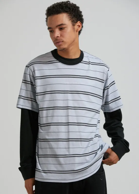 Afends Mens Transit  - Recycled Stripe Retro Fit T-Shirt - Glacier sold by Afends